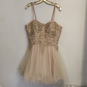 Elegant Jeweled Prom Dress in Champagne